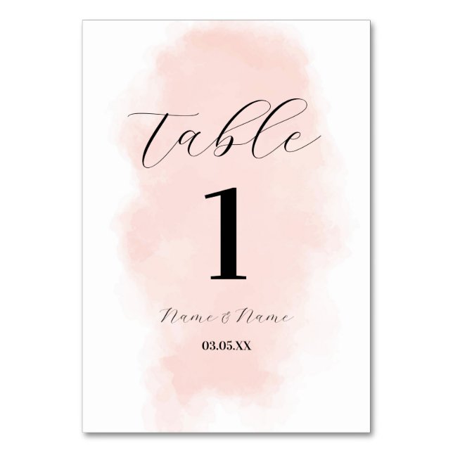 Table Numbers Wedding Watercolor Peach Wash  (Front)