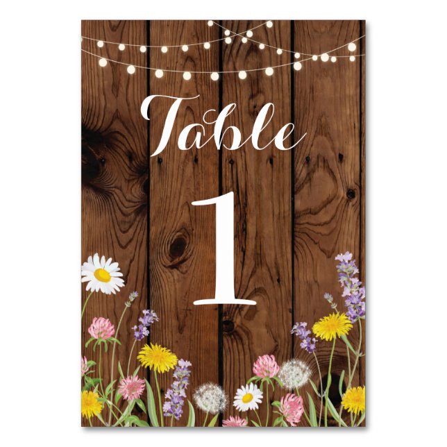 Table Numbers Wedding Wild Flowers Rustic Wood (Front)