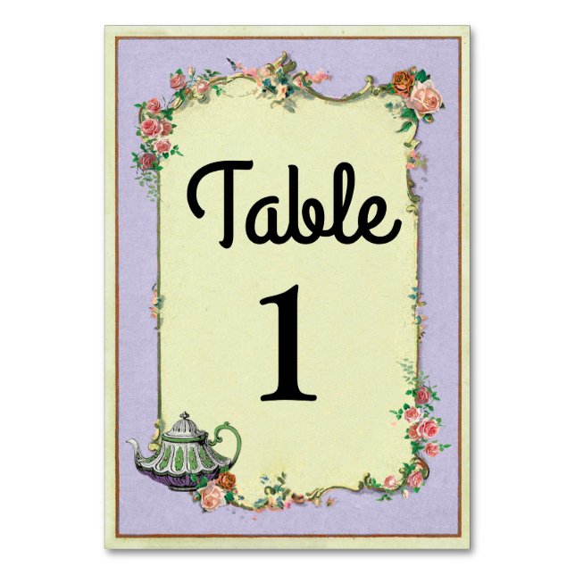 Table Numbers Wedding Wonderland Teapot Cards (Front)
