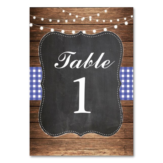 Table Numbers Wedding Wood BBQ Rustic Wood Blue (Front)