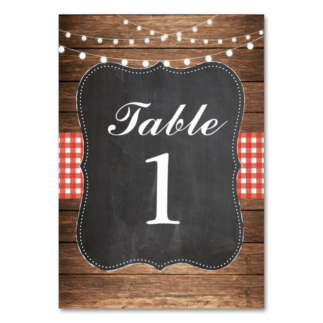 Table Numbers Wedding Wood BBQ Rustic Wood Red (Front)
