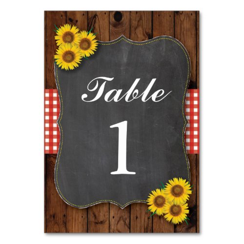 Table Numbers Wedding Wood Red Rustic Sunflower