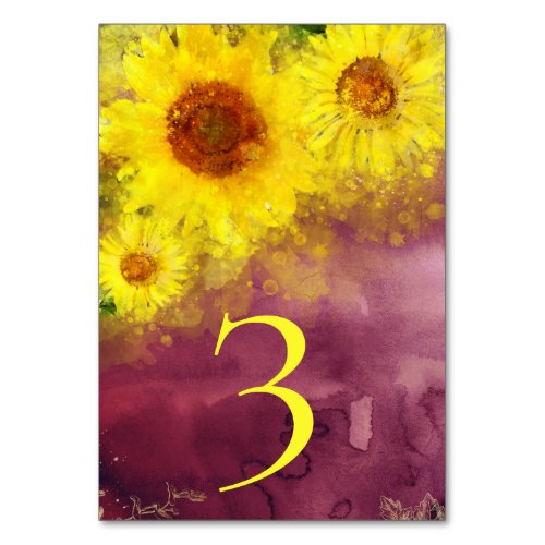 *~* TABLE NUMBERS Wine Sunflower  Wedding