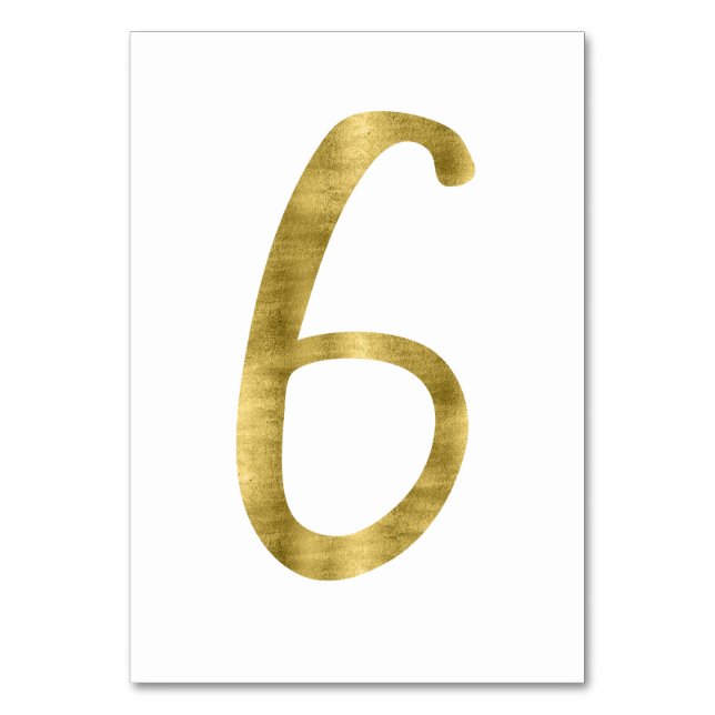 Table Numbers With Gold Foil Effect Number 6 (Front)