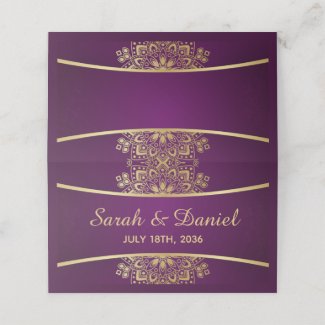 Table Place Card Gold Mandala on Purple Wedding