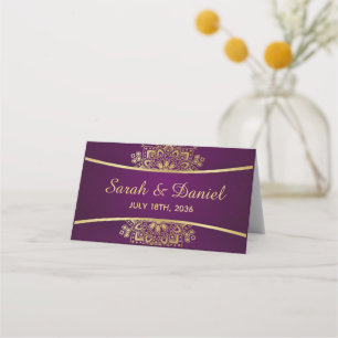 Table Place Card Gold Mandala on Purple Wedding