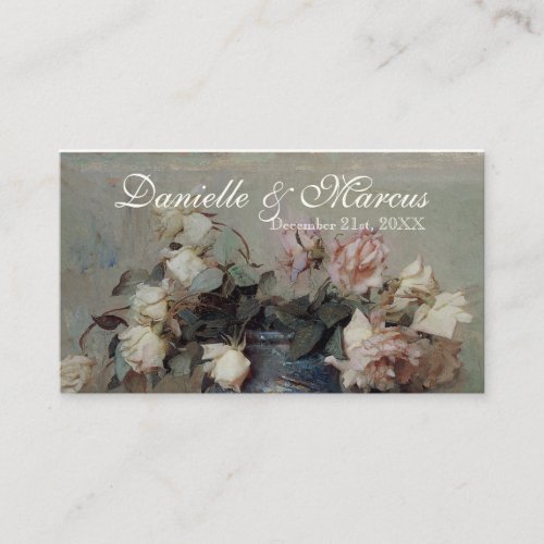 Table Place Card  - Impressionist Cream Pink Roses Business Card Template