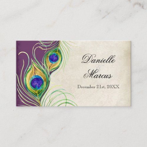 Table Place Card  - Peacock Feathers Purple Plum Business Card Template