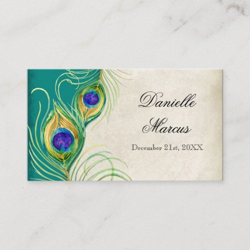 Table Place Card  - Peacock Feathers Teal Blue Business Card Templates