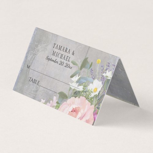 Table Place Card Rustic Grey Wood Floral Vintage