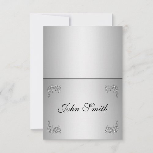Table Place card with name -elegant silver swirl