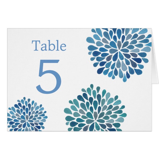 Table Place Cards Blue Flower Blooms Wedding (Front Horizontal)
