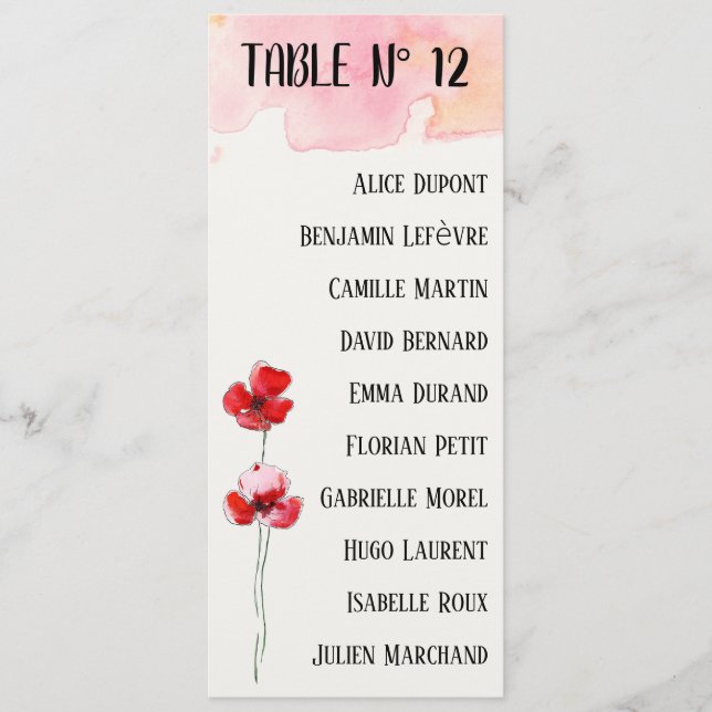 Table plan "Poppies" Menu (Front)