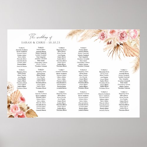 table Plan Wedding seating chart Boho Floral