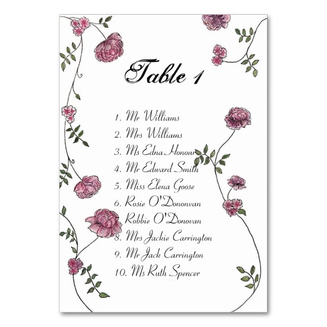 Table planner card (Front)