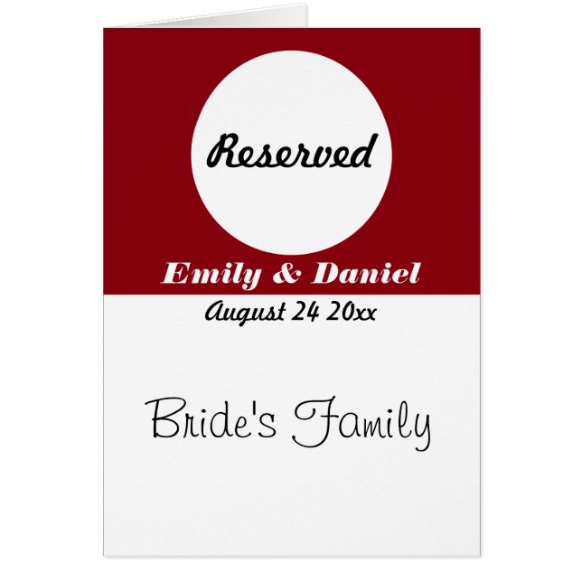 Table Reservation Card Red And White Wedding (Front)