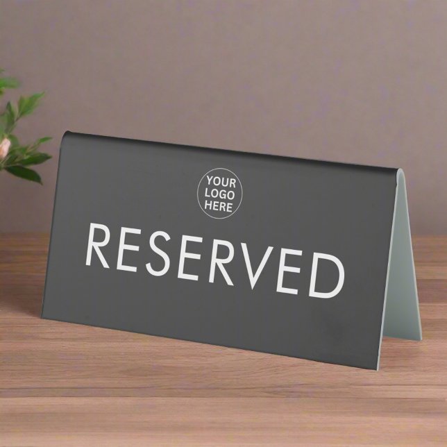 Table Reservation l Gray Business Logo Reserved  Table Tent (Creator Uploaded)