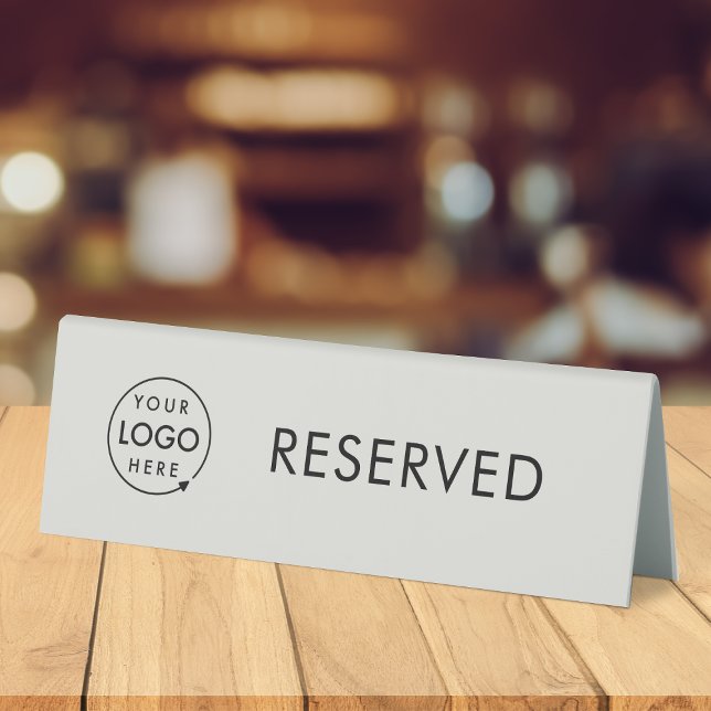 Table Reserved | Logo Restaurant Reservation Gray Table Tent (Branded reserved table tent signs for restaurants, bars, cafes & hospitality events.)