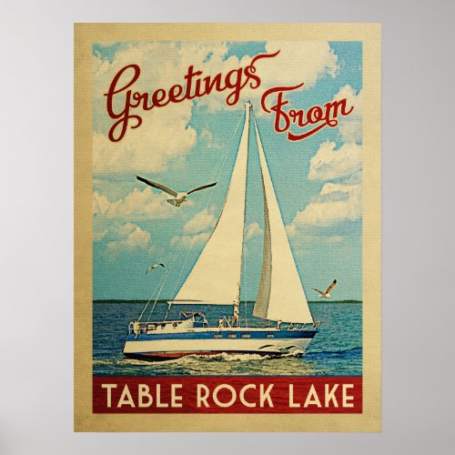 Table Rock Lake Sailboat Vintage Travel Missouri Poster