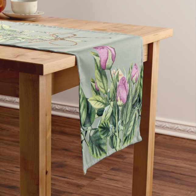 Table Runner 14" x 72" Tulips on the Vine in Sage (In Situ)