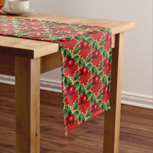 Table Runner-Christmas Red Holly Long Table Runner