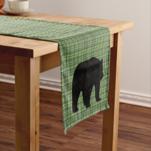 Table Runner Green Plaid & Bear