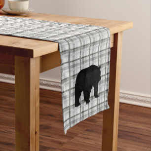 Table Runner Grey Plaid & Bear