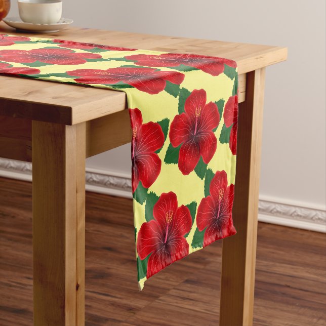 Table Runner-Red Hibiscus Table Runner (In Situ)