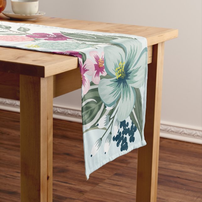 Table Runner Tropical Flower on Blue Ombre (In Situ)