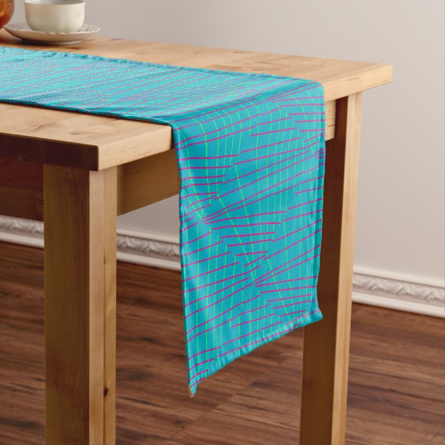 Table Runner Turquoise Blue Geometry Lines KidsArt (In Situ)