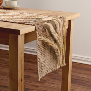 Table Runner Wheat on Burlap Sack Country Rustic F