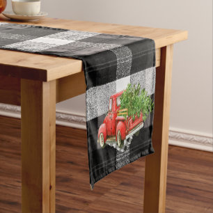 Table Runner XMAS Truck Baffalo Plaid Black White