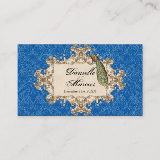 Customizable Table Seating - Blue Vintage Peacock &amp; Etchings Business Card Templates