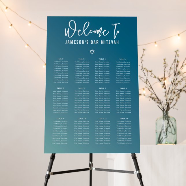 TABLE SEATING CHART modern blue mint gradient Foam Board (In Situ (Stand))