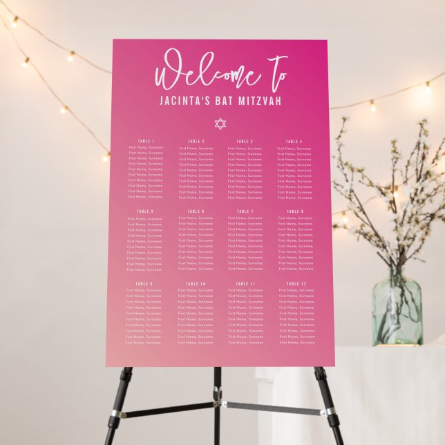 TABLE SEATING CHART modern bright pink gradient Foam Board (In Situ (Stand))
