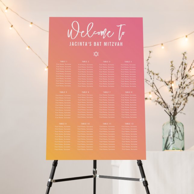 TABLE SEATING CHART modern pink yellow gradient Foam Board (In Situ (Stand))
