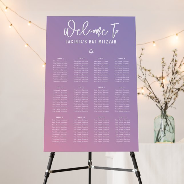 TABLE SEATING CHART modern purple pink gradient Foam Board (In Situ (Stand))