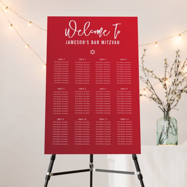 TABLE SEATING CHART modern red burgundy gradient Foam Board (In Situ (Stand))