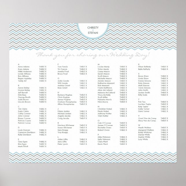 TABLE SEATING PLAN CHART :: chevron1 3 (Front)