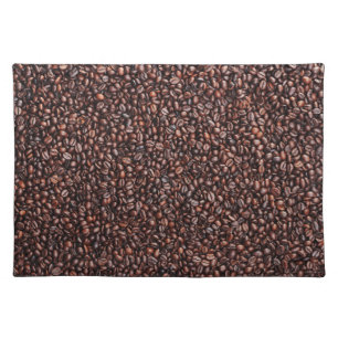table set with coffee beans cloth placemat