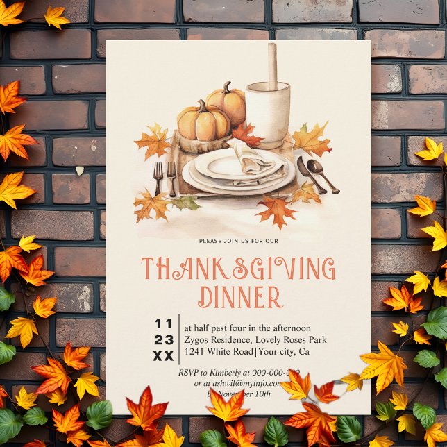 Table setting with pumpkins Thanksgiving dinner Invitation (Creator Uploaded)