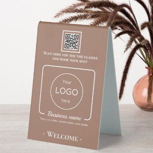 Table Sign yoga fitness studio logo qr code