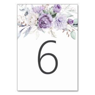 Table Six Watercolor Purple Floral Wedding Table Number