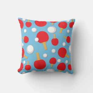 Table Tennis Bats and Balls Pattern on Light Blue Throw Pillow