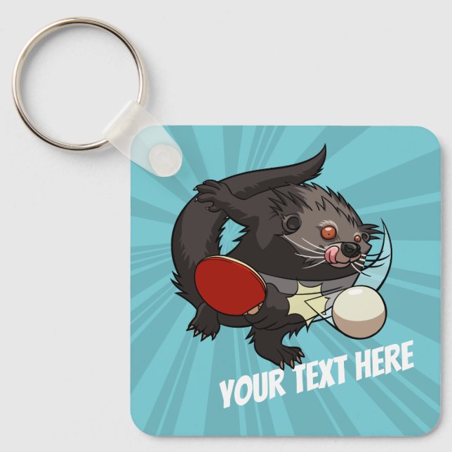Table Tennis Bearcat Ping Pong Binturong Cartoon Keychain (Front)