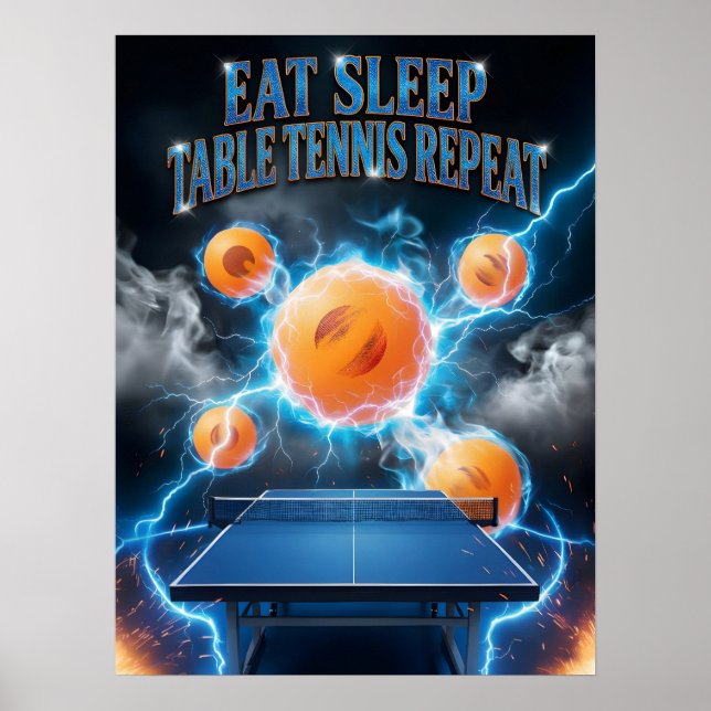 Table Tennis Blue Pulse Repeat Poster (Front)