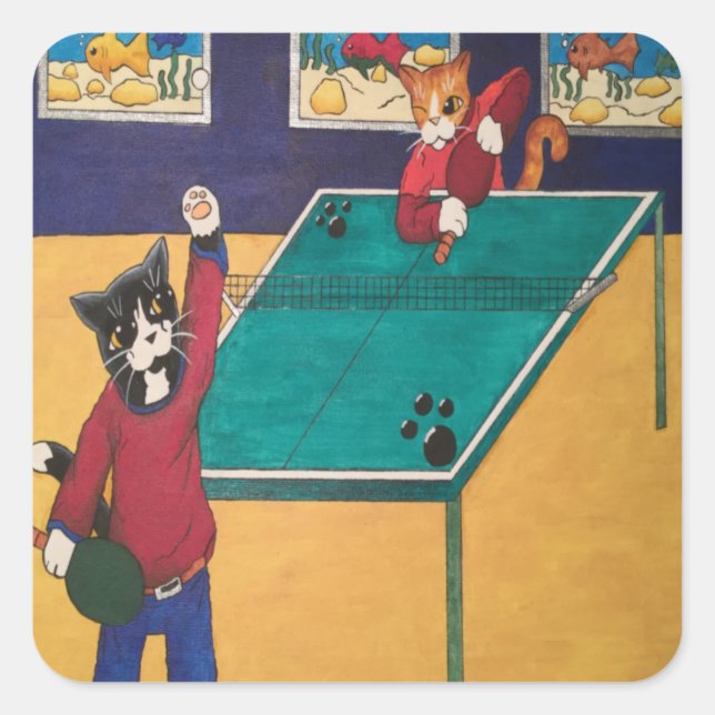 Table Tennis Cats Square Sticker (Front)