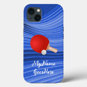 Table Tennis Colorful Blue BG with Paddle and Ball iPhone 13 Case