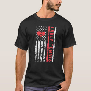 Table Tennis Cool American Flag Paddle T-Shirt