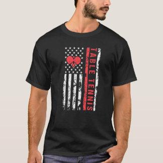 Table Tennis Cool American Flag Paddle T-Shirt